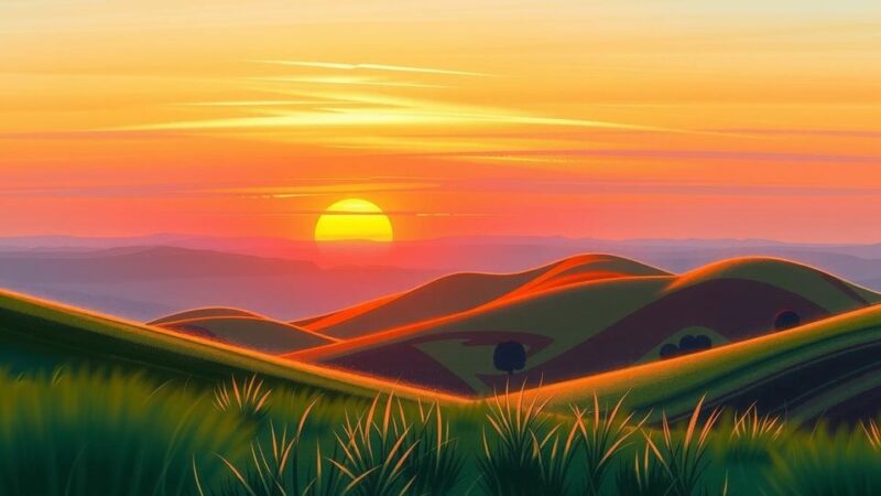 A serene landscape depicting peace with a sunset backdrop, symbolizing hope in conflict resolution.