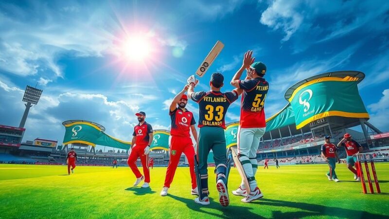 Lahore Qalandars celebrate PSL victory with comprehensive display in cricket match using green and gold colors.