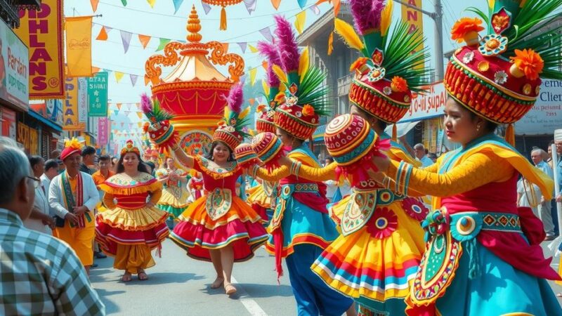 Colorful parade scene with dancers and vibrant costumes in Johannesburg, South Africa, showcasing cultural celebration.
