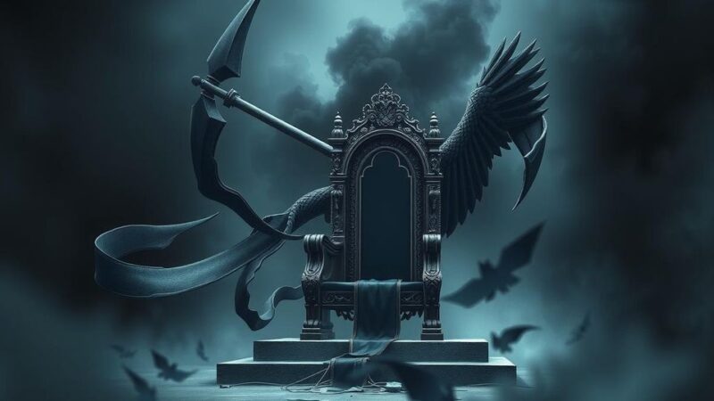 A powerful political illustration showing an empty political throne surrounded by a dark, chaotic environment.