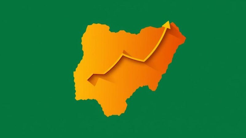 A map of Nigeria illustrating economic growth with an upward trend, using a warm color palette and minimalist style.