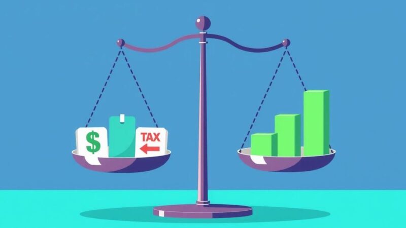 Illustration depicting a balanced scale with symbols of income and tax exemptions in a vibrant, modern style.
