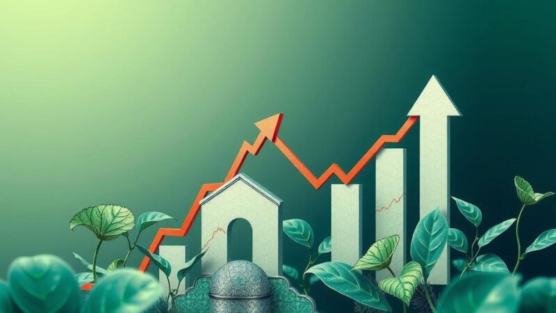 A symbolic representation of economic growth and stability in Pakistan, with rising charts and nature elements.