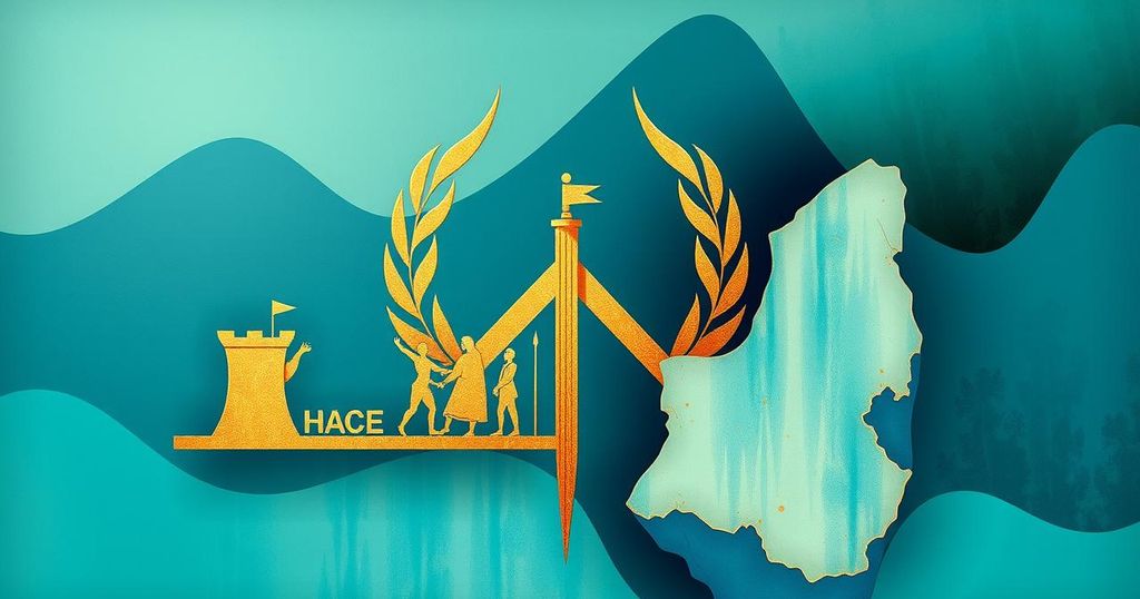 A symbolic representation of diplomacy focusing on Middle East stability with abstract elements of peace and conflict.