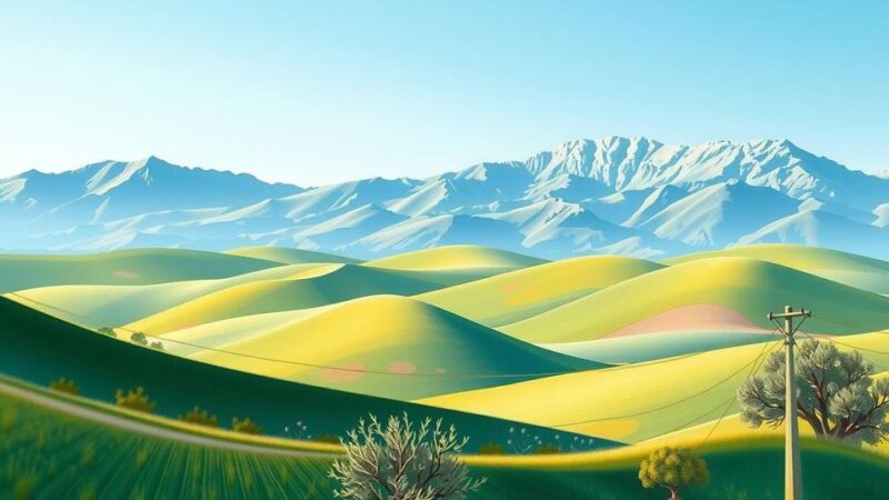 A serene landscape symbolizing peacekeeping missions along the Israel-Lebanon border with mountains and a calm sky.