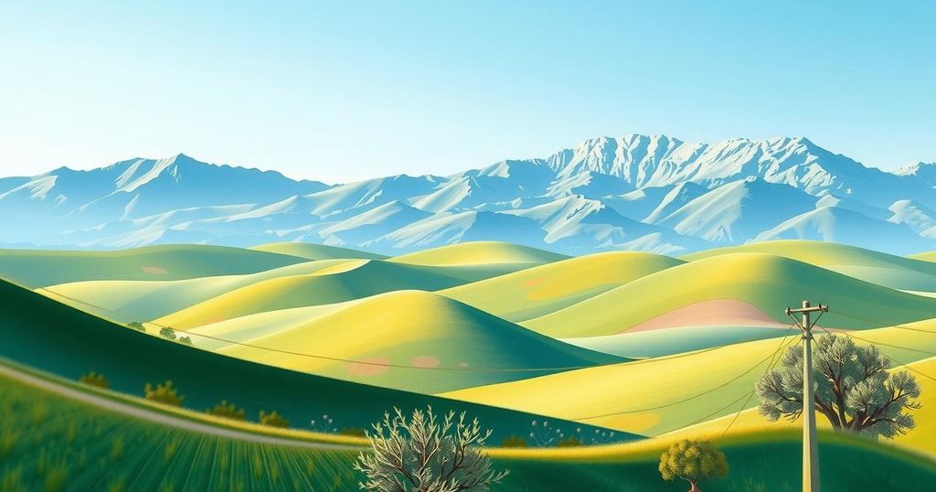A serene landscape symbolizing peacekeeping missions along the Israel-Lebanon border with mountains and a calm sky.