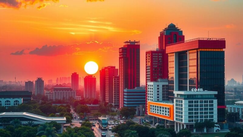 A vibrant skyline of Abuja at sunrise; symbolizes Nigeria's bold economic reforms and growth.