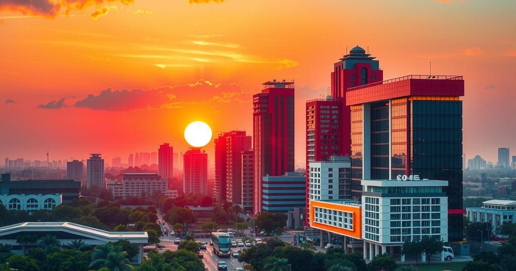 A vibrant skyline of Abuja at sunrise; symbolizes Nigeria's bold economic reforms and growth.