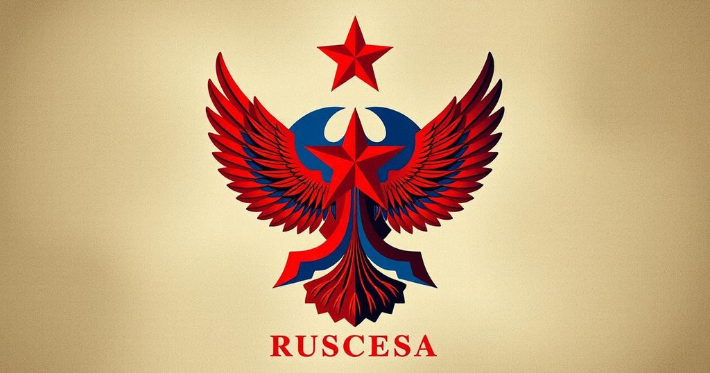 Illustration of a North Korean and Russian emblem symbolizing their strong relations, in vibrant colors.