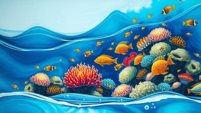 A serene ocean scene featuring vibrant corals and marine life, symbolizing sustainable growth in the blue economy.