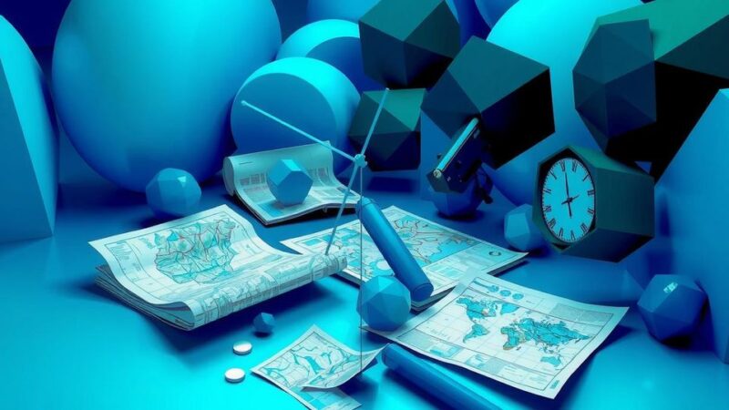 A conceptual illustration symbolizing intelligence operations with maps and documents in abstract colors.
