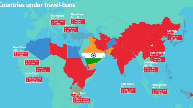 Map highlighting countries with travel restrictions and showing open travel to India.