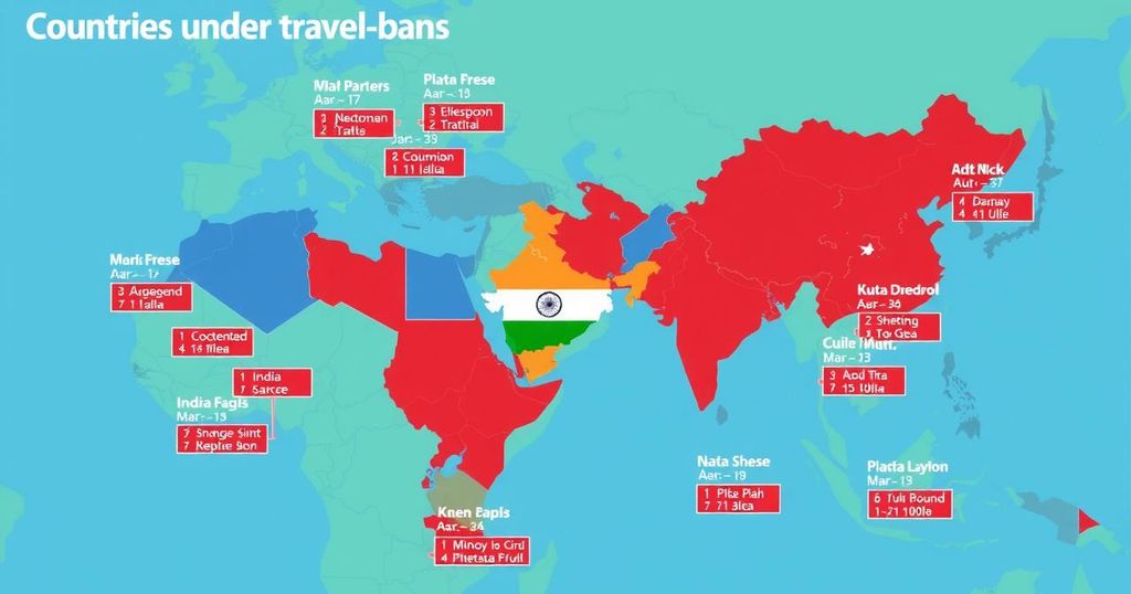 Map highlighting countries with travel restrictions and showing open travel to India.