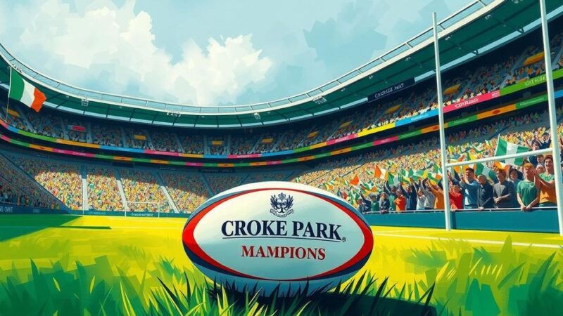 Victory celebration at Croke Park, showcasing rugby excellence with fans cheering in a vibrant atmosphere.