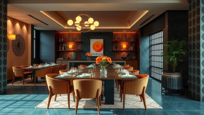 Sleek dining room showcasing Japanese-Peruvian fusion cuisine in a vibrant setting.