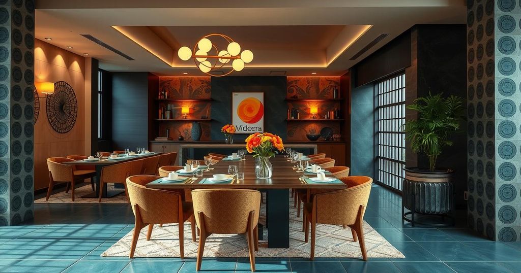 Sleek dining room showcasing Japanese-Peruvian fusion cuisine in a vibrant setting.