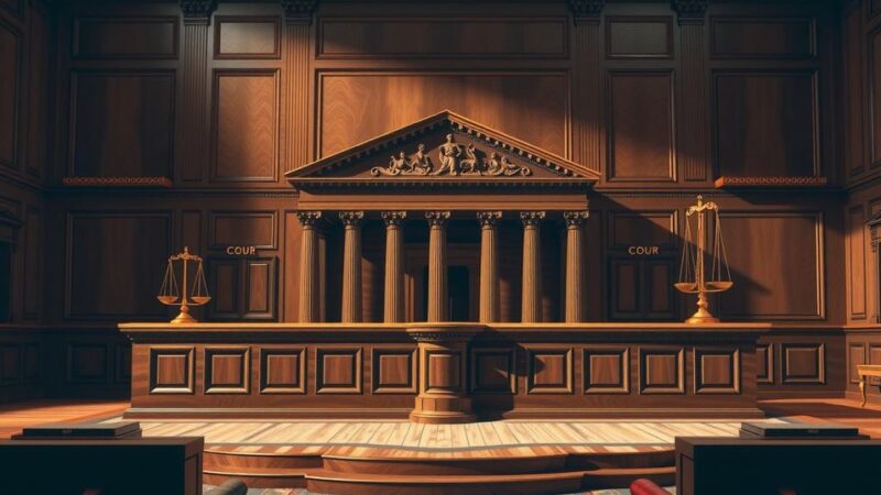 Brazil's Supreme Court deliberating on social media regulations with a courtroom setting and judicial symbols.