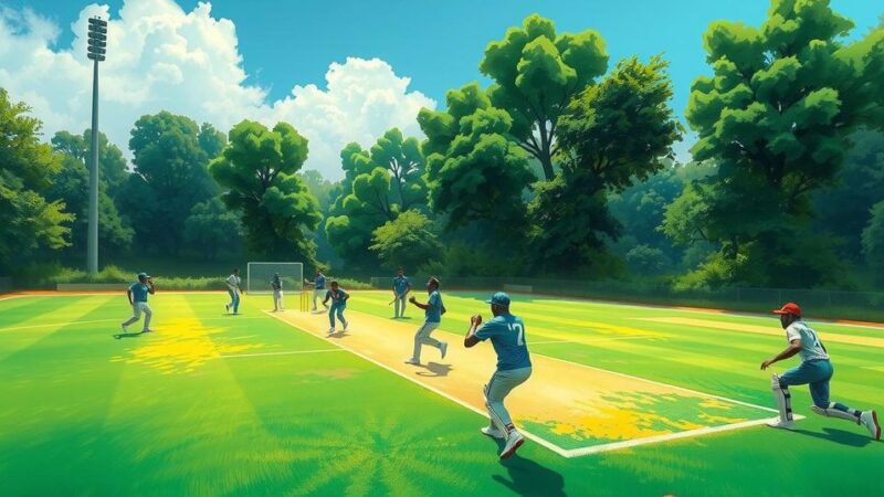 Zimbabwe cricket team in action on the field during a warm-up match, featuring lush greenery and stadium.