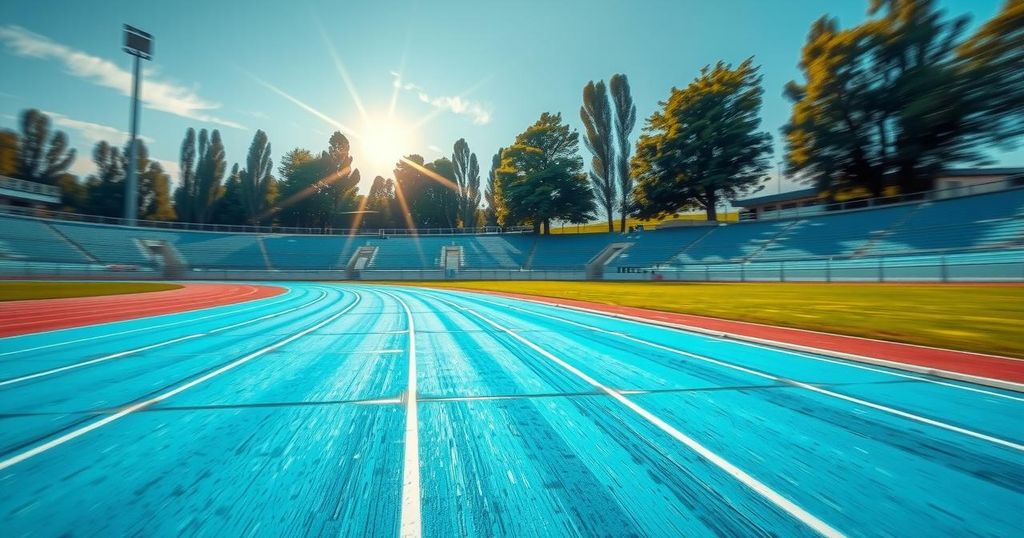 A dynamic scene of a running track with vibrant colors and a burst of energy symbolizing sprinting success.
