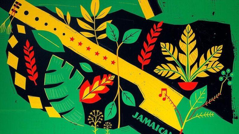 A symbolic representation of Jamaican citizenship with vibrant colors and cultural elements.