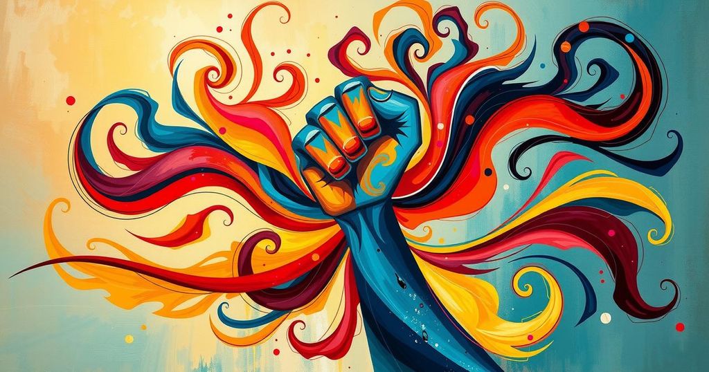 Colorful abstract representation of democracy, unity, and resilience inspired by June 12 struggle in Nigeria.