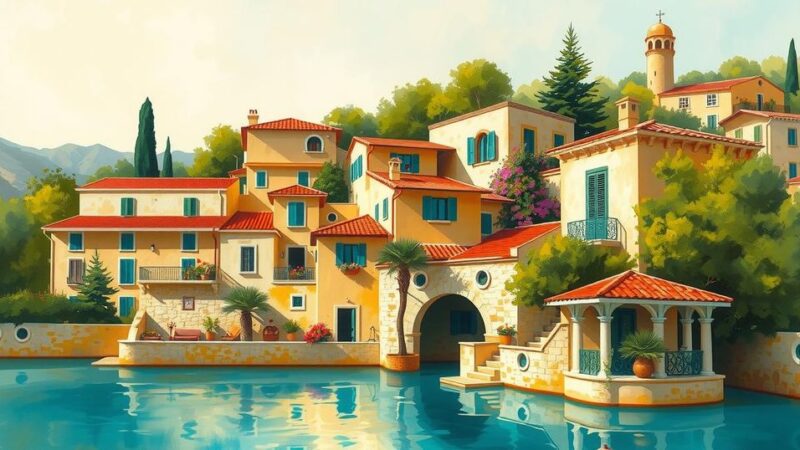 A scenic view of Cyprus with Mediterranean architecture and lush greenery, highlighting its strategic importance for India.