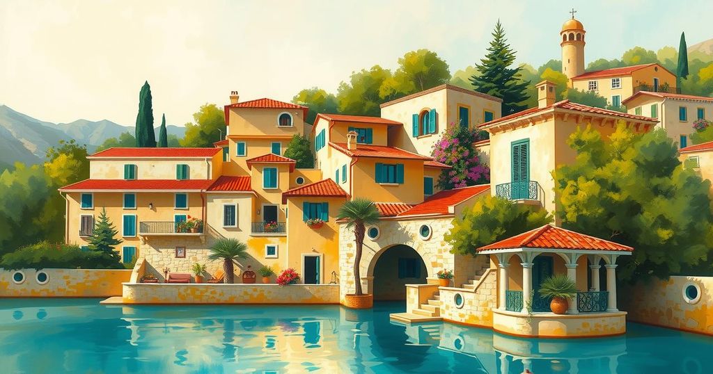 A scenic view of Cyprus with Mediterranean architecture and lush greenery, highlighting its strategic importance for India.
