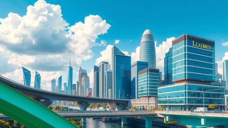 A vibrant cityscape showcasing infrastructure development and flourishing economy in Nigeria under new leadership.