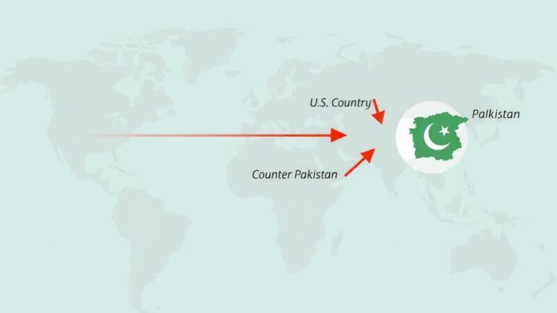 Map of the U.S. and Pakistan highlighting bilateral relations in muted colors.