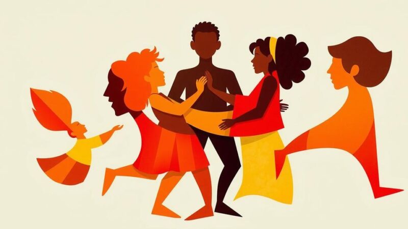 A symbolic representation of unity among diverse ethnic groups against an oppressive regime, featuring abstract shapes and colors.