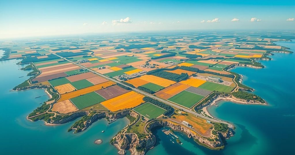 Aerial view of a large onshore oil and gas block in a lush green landscape, representing exploration potential in Angola.