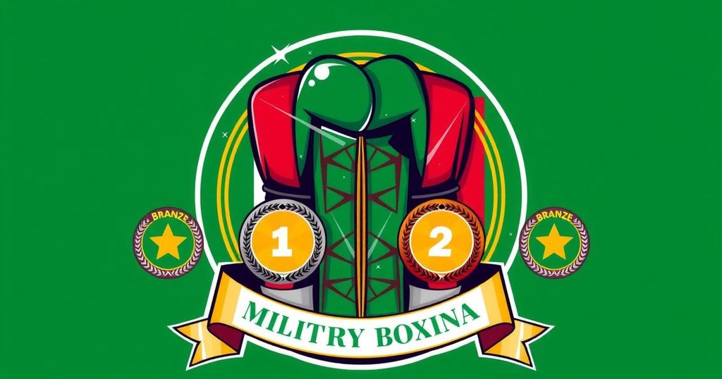 Nigerian military boxing emblem representing pride and achievement in sports with medals and boxing gloves.