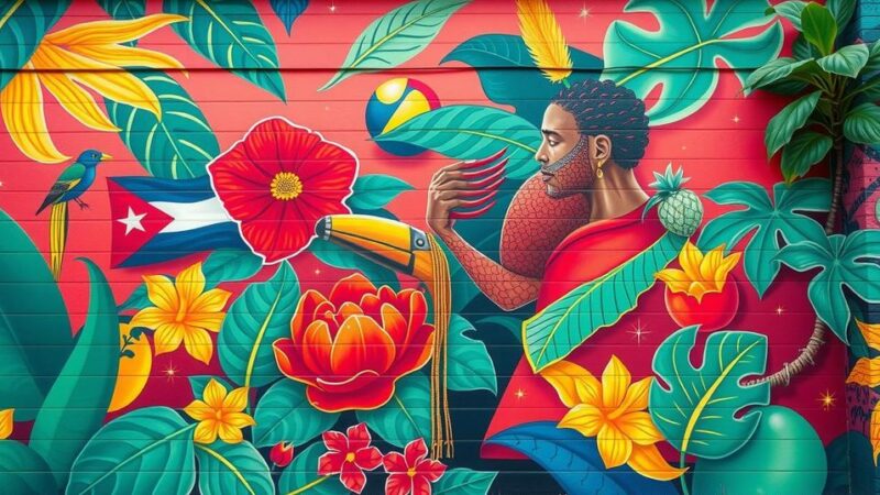 Colorful artwork depicting the unity of Haitian, Cuban, and Venezuelan cultures in South Florida communities.