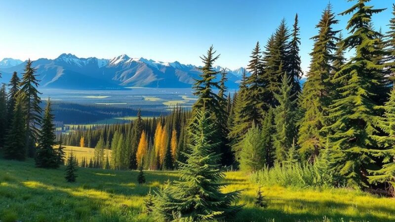 A tranquil Alaskan wilderness with lush greenery and a serene landscape, evoking nature's delicate balance.