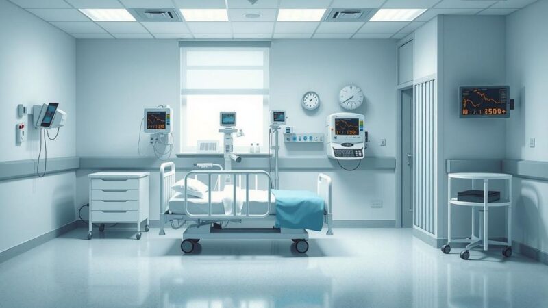 A hospital room with medical equipment and a bed, symbolizing health struggles and detention issues.