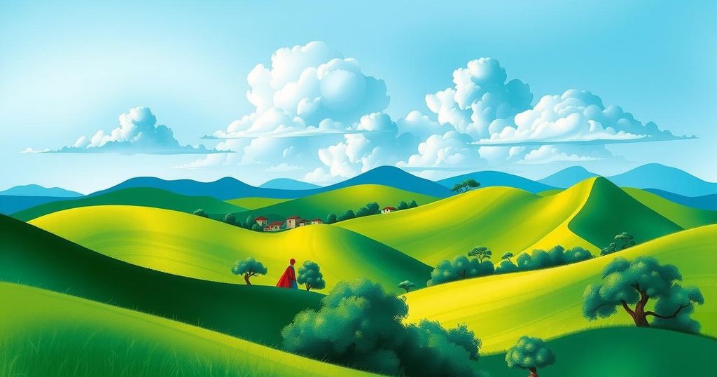 Vibrant landscape of Kenya showcasing nature and economy with green hills and clear skies, reflecting economic growth.