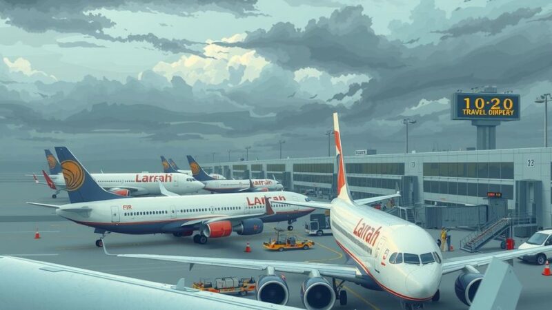 Airplanes grounded at airports, showcasing global flight chaos amid travel disruptions on flight schedules.