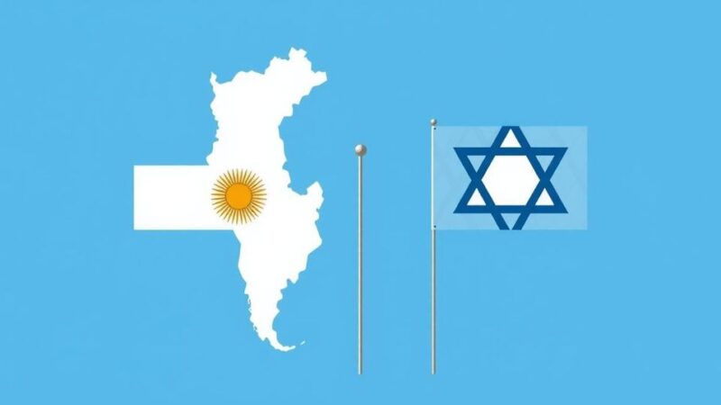 A symbolic representation of Argentina's support for Israel, featuring flags and a map highlighting Jerusalem and Buenos Aires.