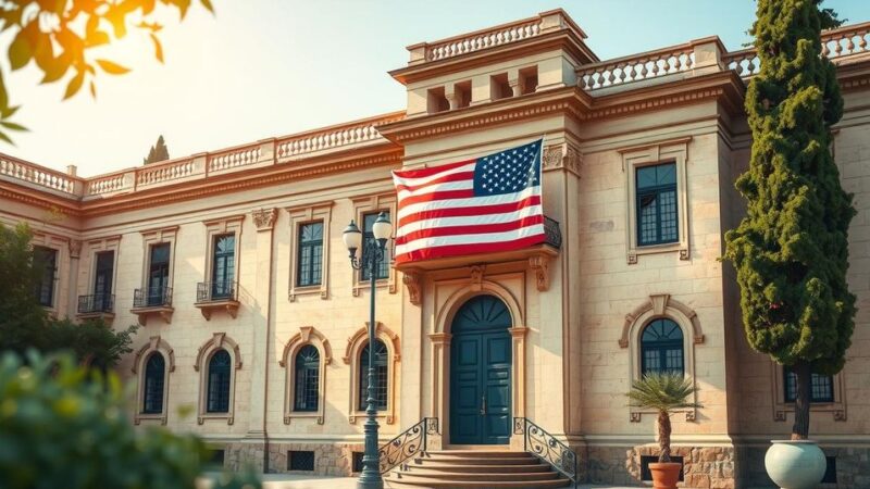 A historical residence in Syria with an American flag, symbolizing ties between Washington and Damascus.