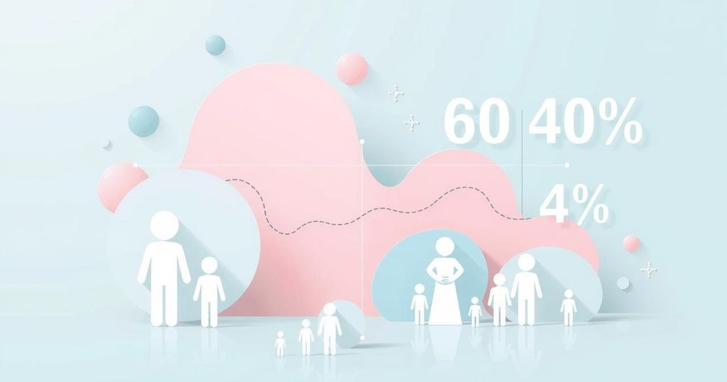 Abstract representation of declining birth rates in Argentina with soft pastel colors, illustrating demographic trends and changes.