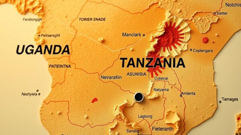Map highlighting Uganda and Tanzania among countries facing new US travel restrictions, featuring warm earth tones.