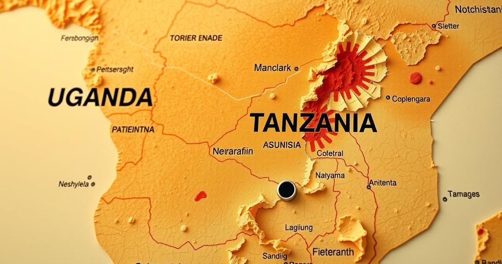 Map highlighting Uganda and Tanzania among countries facing new US travel restrictions, featuring warm earth tones.
