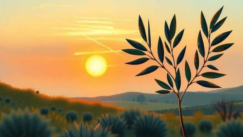 A peaceful negotiation scene symbolizing diplomacy between two nations with a serene landscape background.