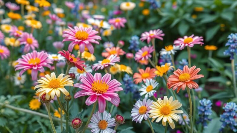 Colorful flowers in a serene garden, representing life and remembrance with soft pastel tones.