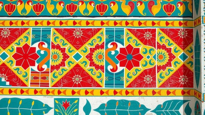 Vibrant geometric patterns of Al-Qatt Al-Asiri art showcasing traditional wall decoration techniques.
