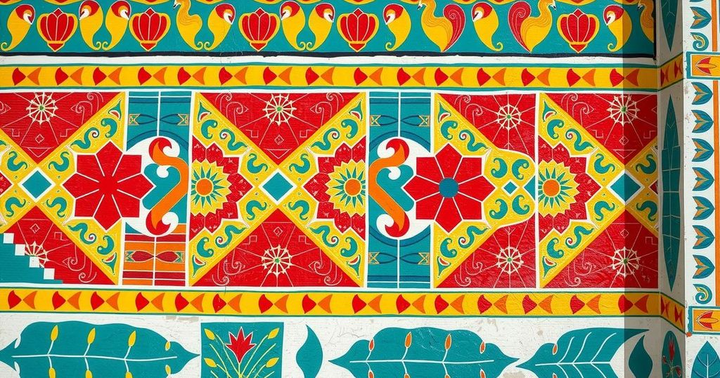 Vibrant geometric patterns of Al-Qatt Al-Asiri art showcasing traditional wall decoration techniques.