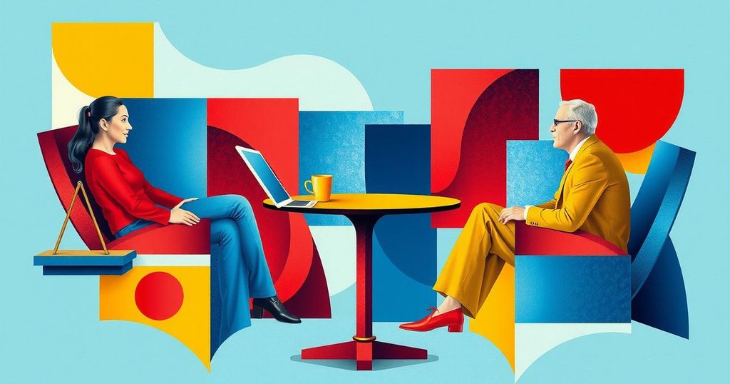 Colorful abstract representation of legislative discussion and economic policies, with vibrant geometric shapes and patterns.