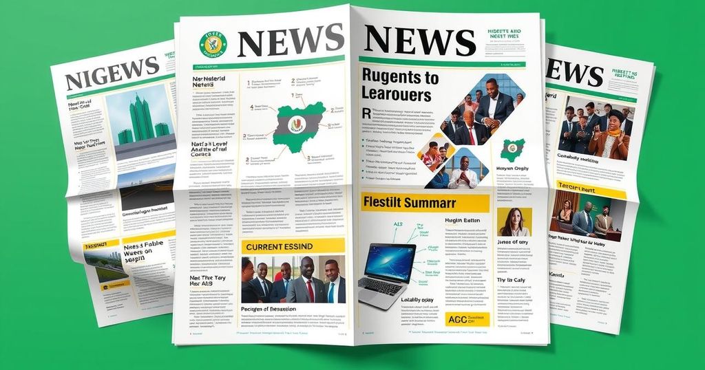 A Nigerian newspaper layout with headlines, bullet points, and vibrant colors highlighting current news.