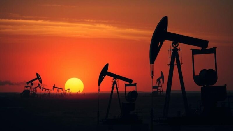 Tensions rise in the Middle East affecting global markets and oil prices, featuring oil fields and stock market graphs.