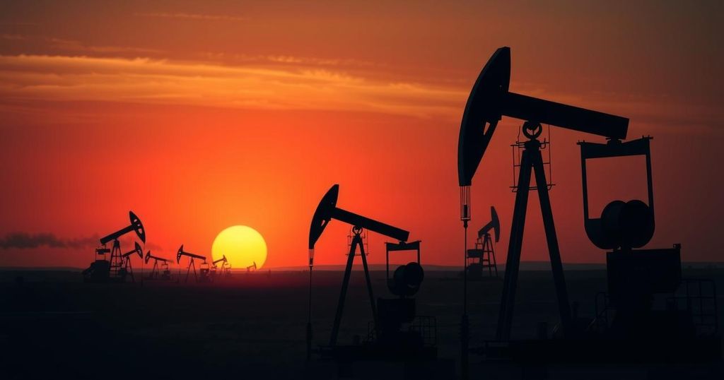 Tensions rise in the Middle East affecting global markets and oil prices, featuring oil fields and stock market graphs.